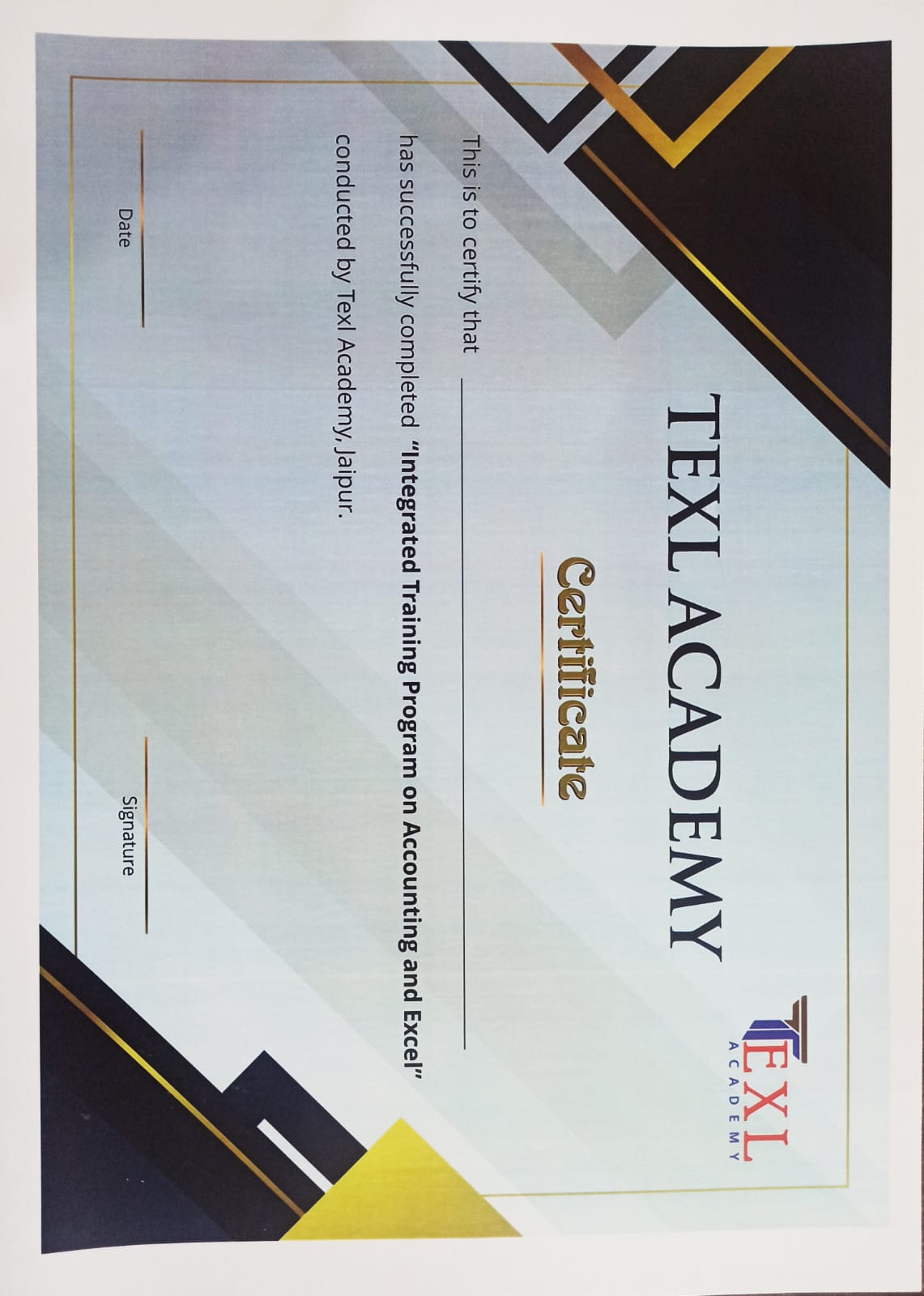 texl academy certificate